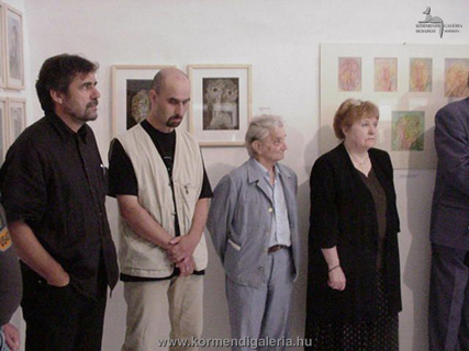 Gaál Endre üvegművész, Radu Ciobanou szobrászművész, Papp Oszkár festőművész és Polgár Rózsa textilművész a kiállítás megnyitóján