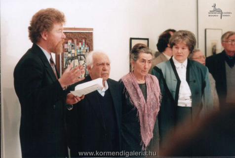 Donát László evangélikus lelkész, Hegyi György festőművész, és felesége, valamint Körmendi Anna a kiállítás megnyitóján